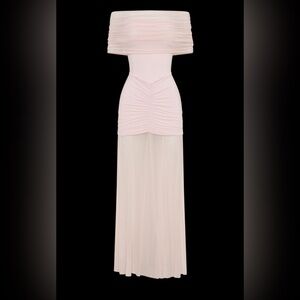 Caspian Slinky And Mesh Off Shoulder Maxi Dress - Pale Pink